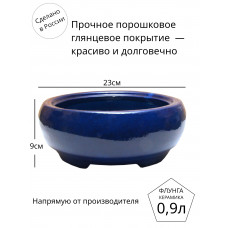 Горшок для бонсай керамический Флунга Бонсайница круглый глянец синий без поддона и дренажного отверстия