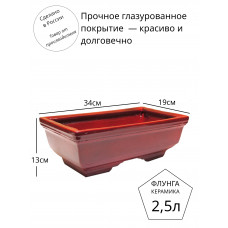Горшок для бонсай керамический Флунга Бонсайница №2 глянец прямоугольный красный без поддона и дренажного отверстия