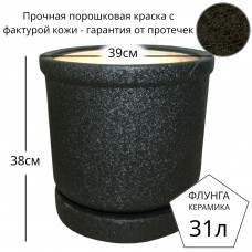 Горшок для цветов керамический с поддоном Цилиндр №6 Флунга черный винил кожа мятый шелк 31л большой напольный для пальмы, драцены, фикуса, дерева