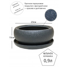Горшок для бонсай керамический Флунга Бонсайница круглый с поддоном темно-серый винил мятый шелк кожа