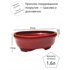Горшок для бонсай керамический Флунга Бонсайница №4 глянец овал красный без поддона и дренажного отверстия